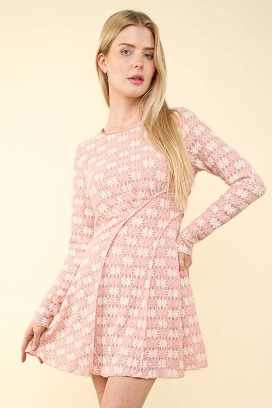 Soft Knit Floral Holiday Flare Mini Dress