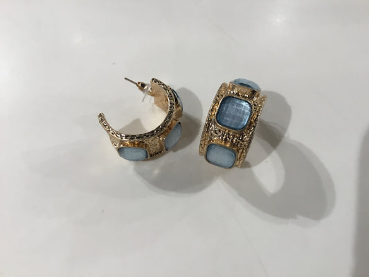 Gold Hoop Earrings with Blue Stones