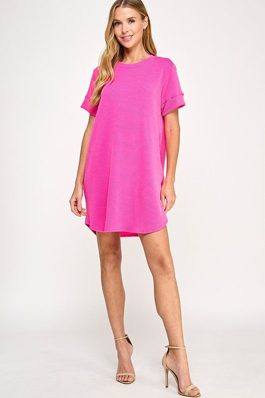 Hot Pink Rib Shift Dress