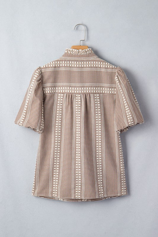 WESTERN PONY EMBROIDERED YOKE PUFF
SLEEVE BLOUSE