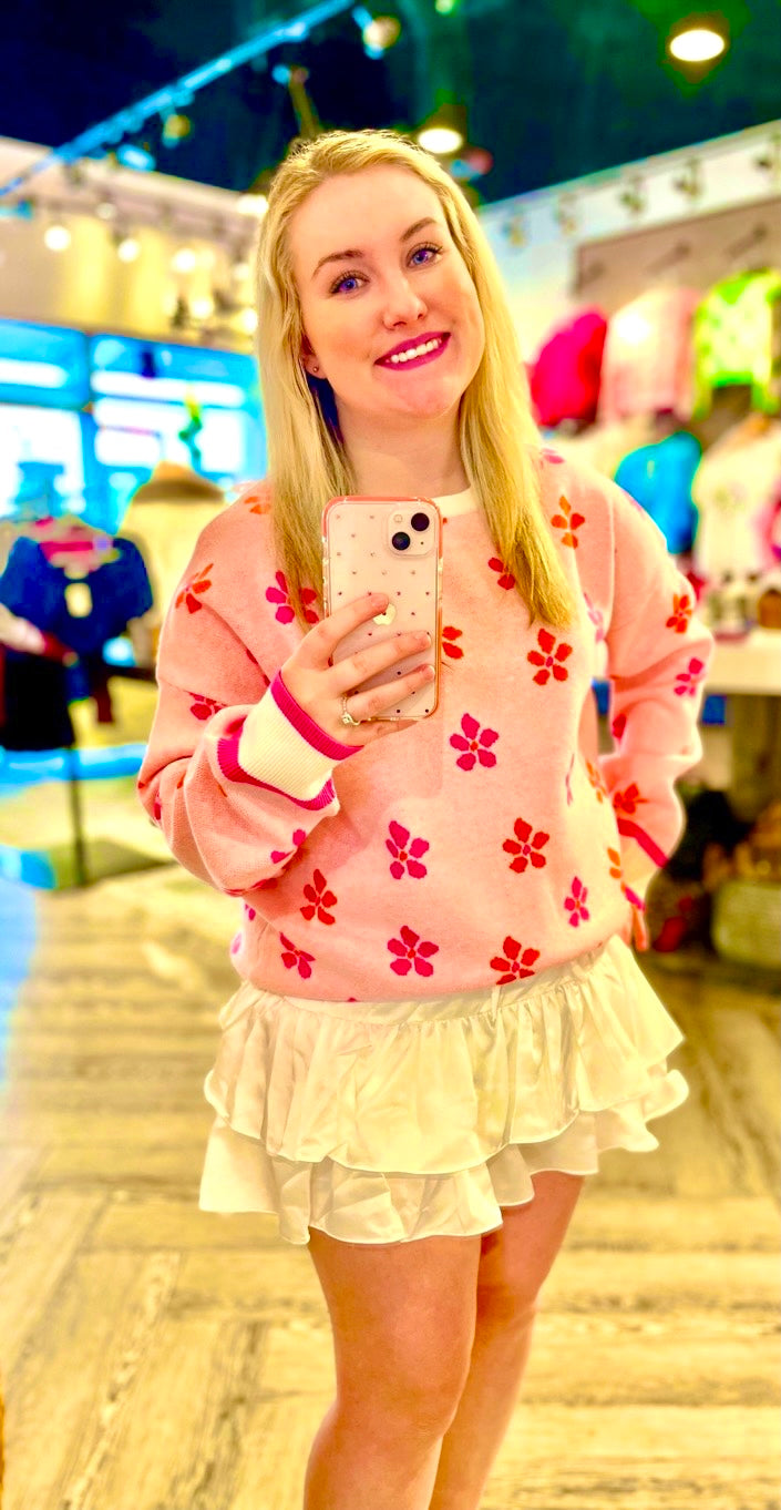 FLOWER PATTERN KNIT SWEATER