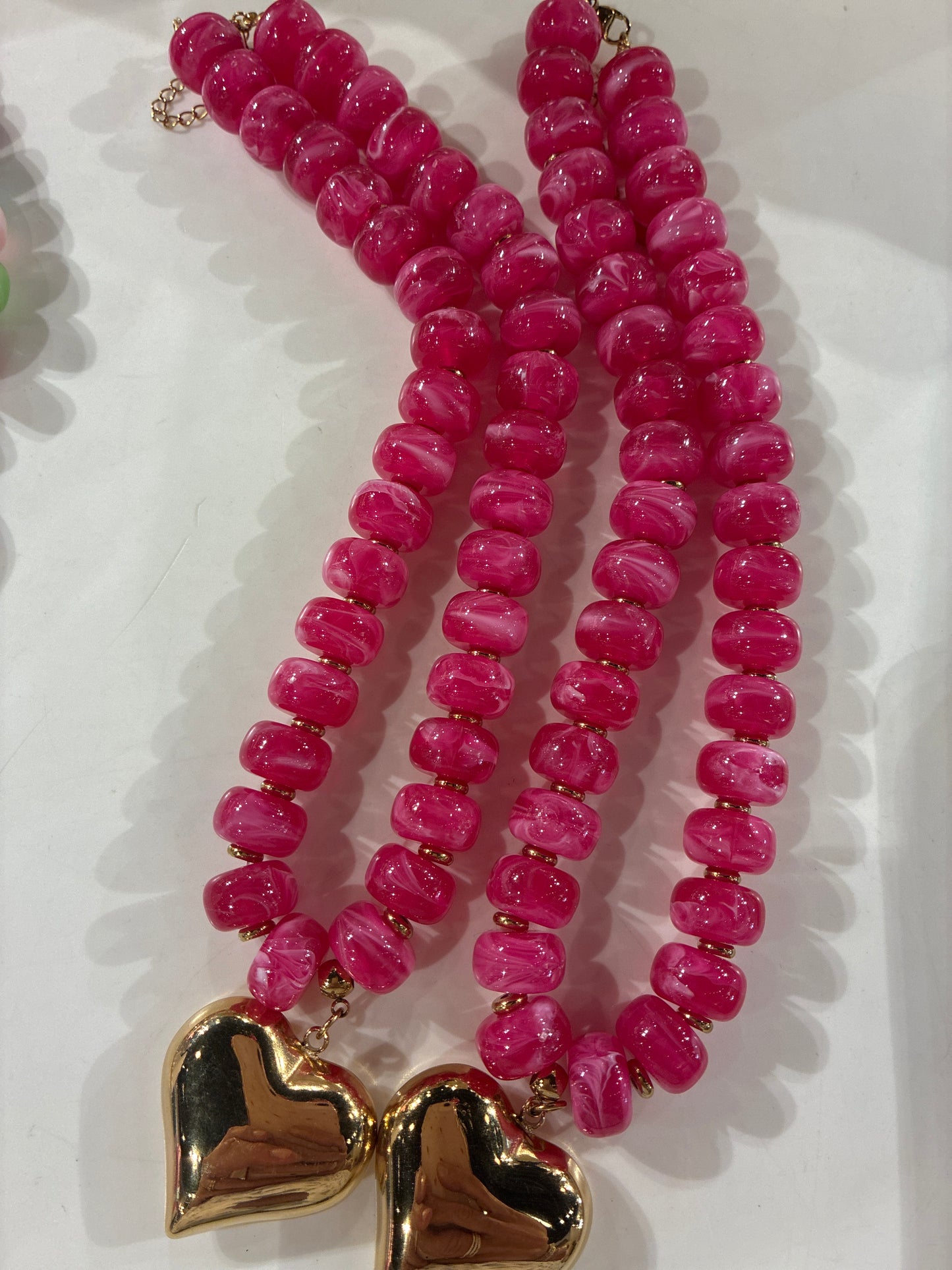 Marble Risen Beaded Heart Pendant Necklace