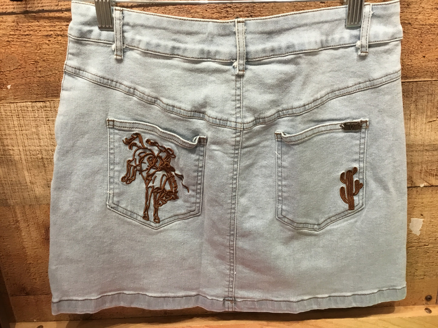 Light Wash Cowboy Embroidered Western Denim Mini Skirt