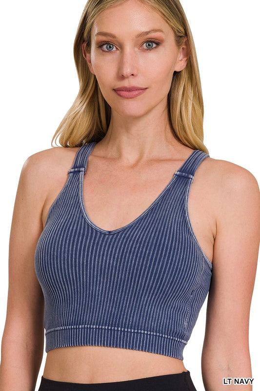 WASHED RIBBED CROPPED BRA PADDED TANK TOP