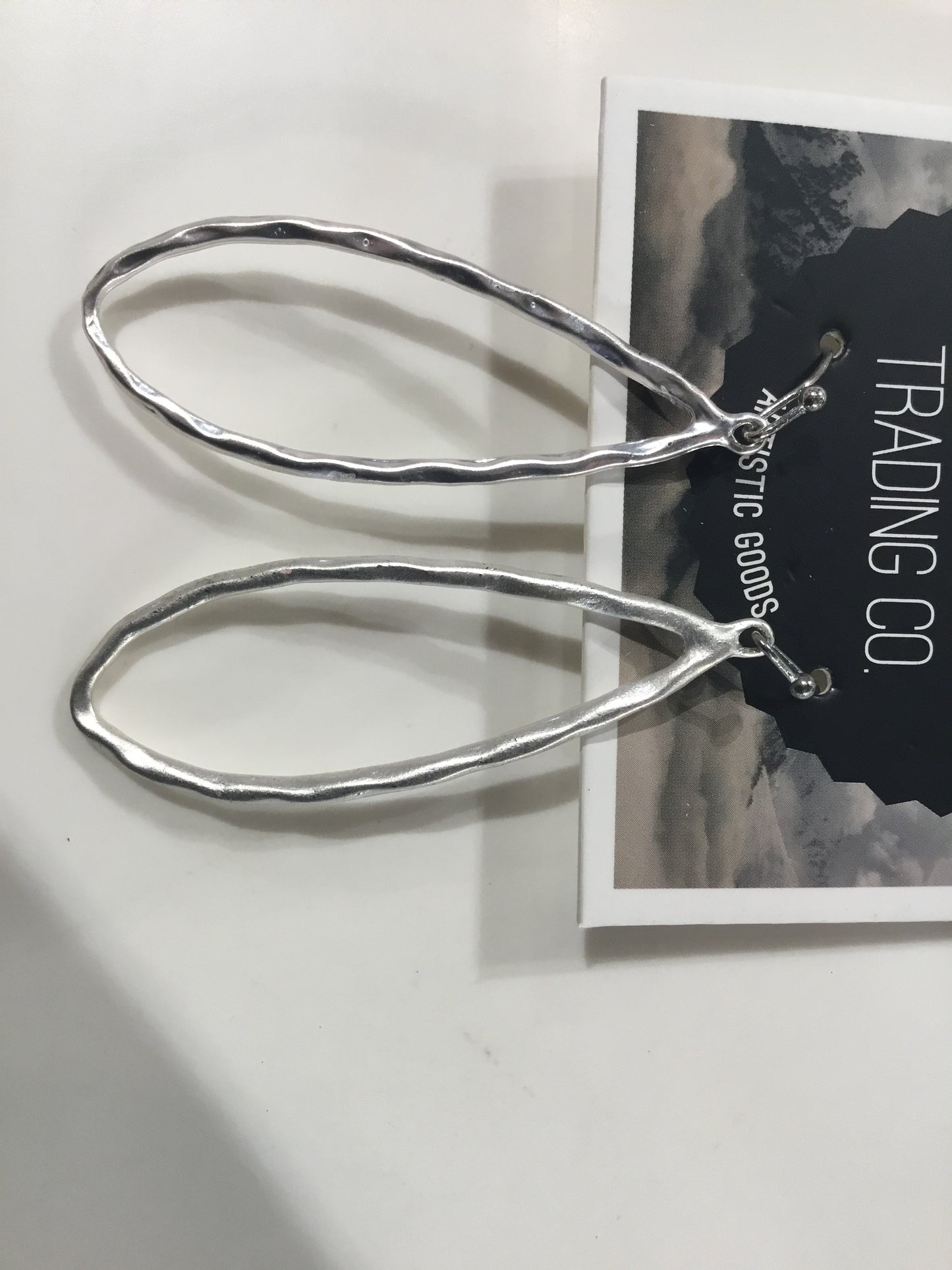 Thin Hammered Oval Silver Dangle Earring