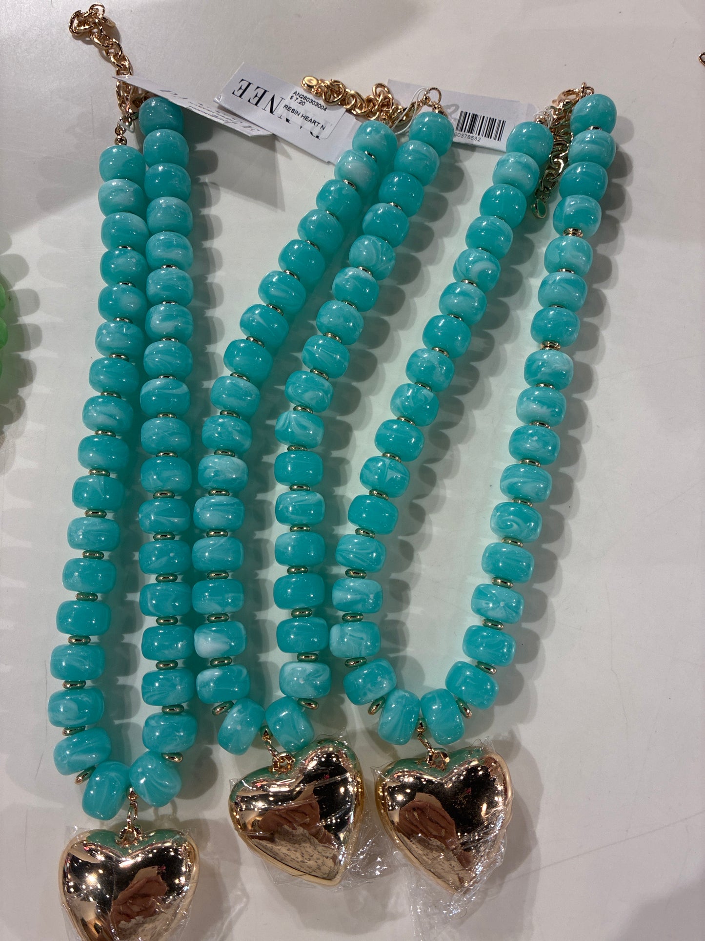 Marble Risen Beaded Heart Pendant Necklace