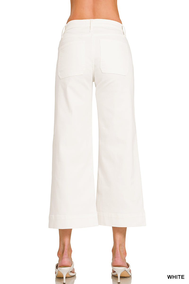 Cropped wide leg white denim pants