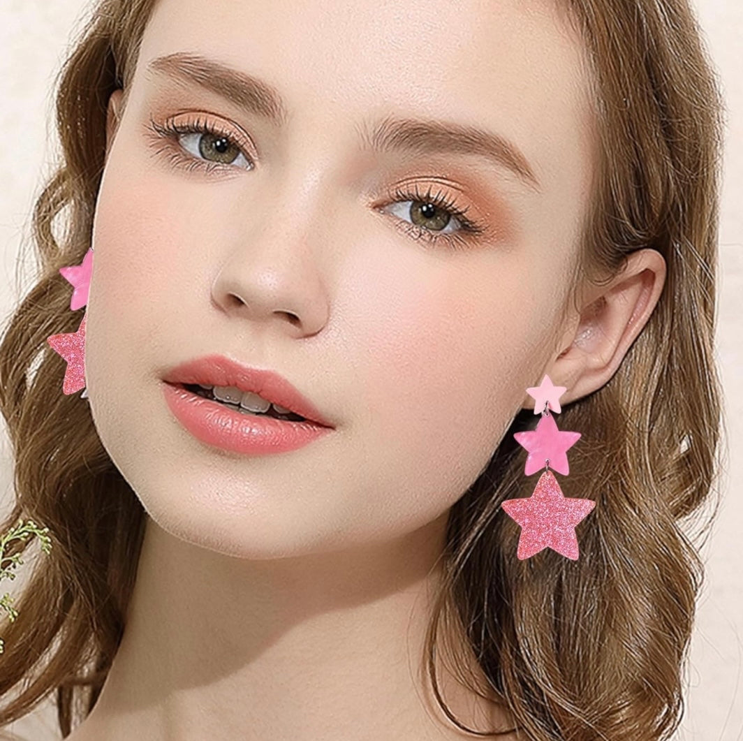 Pink Star Tiered Earrings