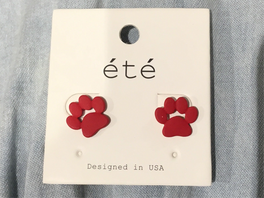 Red paw print earrings
