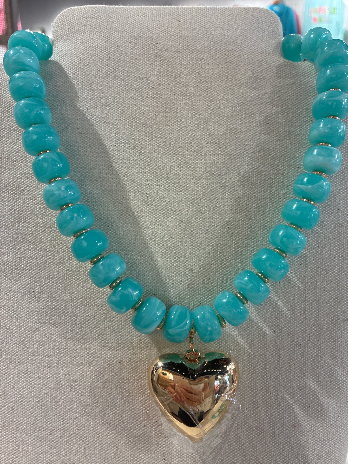 Marble Risen Beaded Heart Pendant Necklace