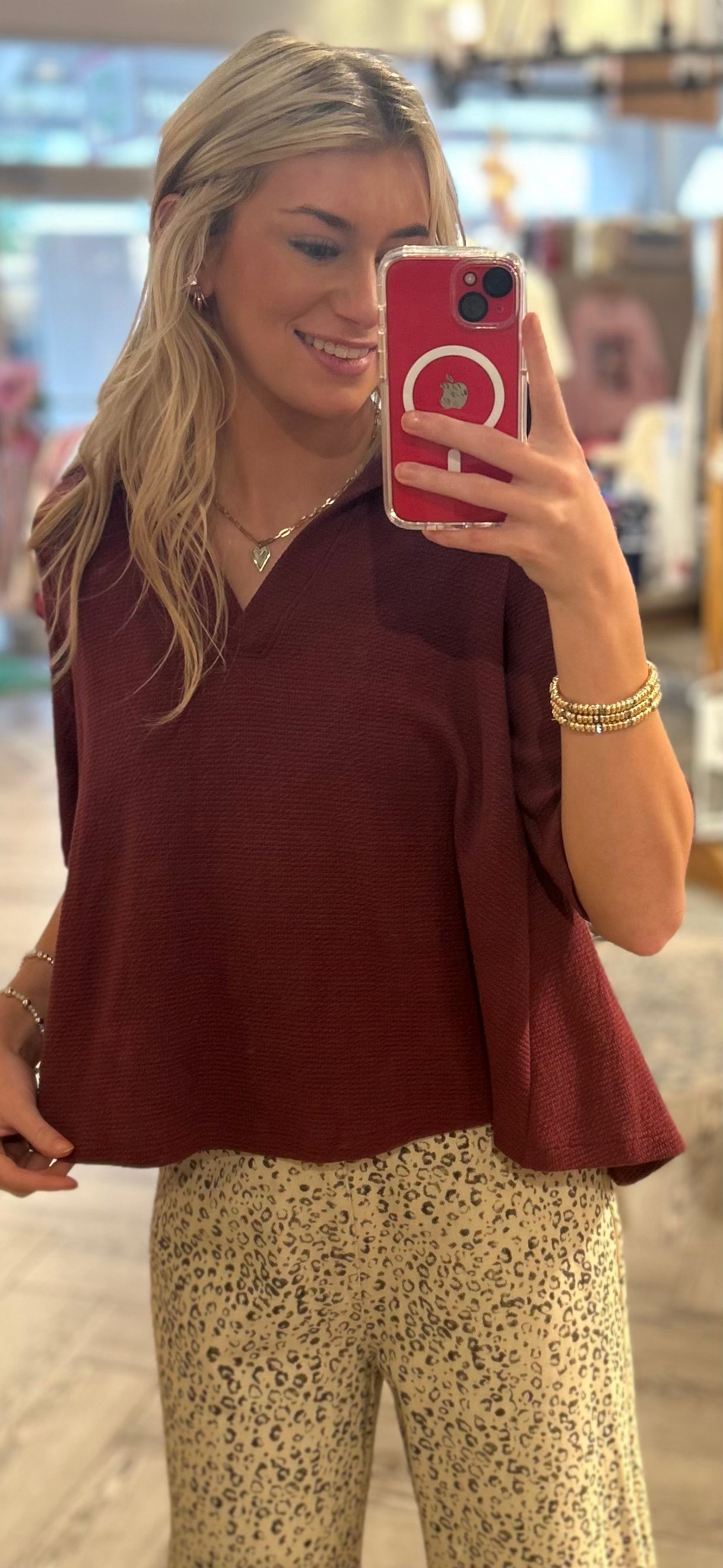 Cloudy Knit Collared Flared Semi Crop Top