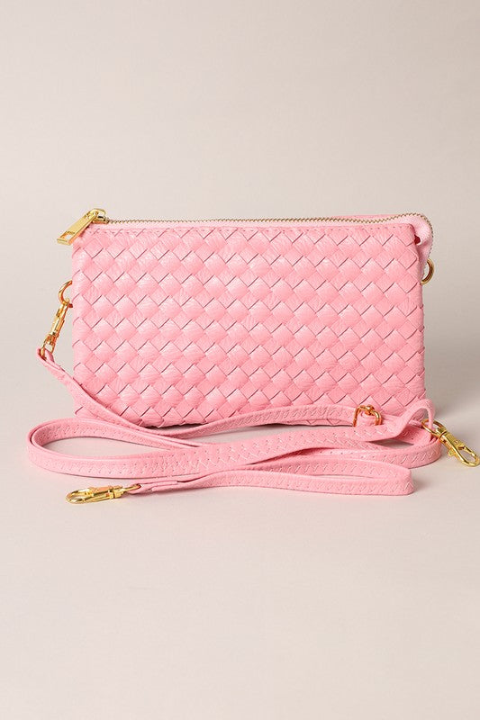 Woven Leather Clutch w/Strap