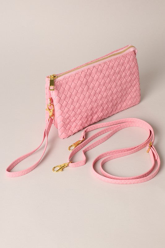 Woven Leather Clutch w/Strap