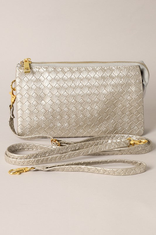 Woven Leather Clutch w/Strap