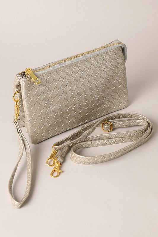 Woven Leather Clutch w/Strap