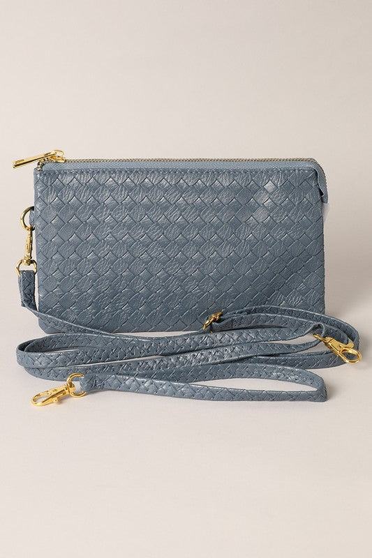 Woven Leather Clutch w/Strap