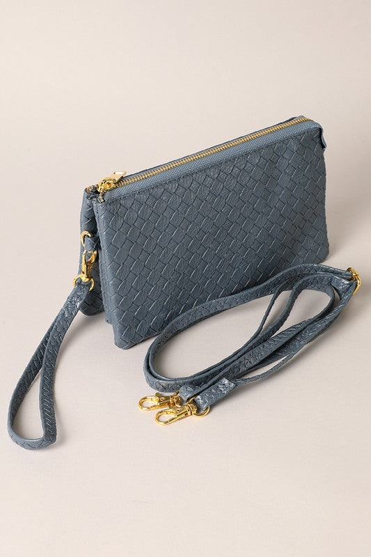 Woven Leather Clutch w/Strap