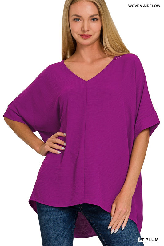 Plus woven airflow v neck Dolman short sleeve top