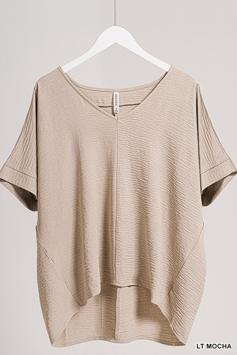 Plus woven airflow v neck Dolman short sleeve top