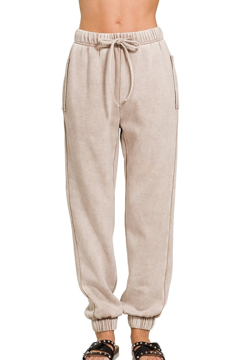 Acid wash fleece sweatpants with pockets