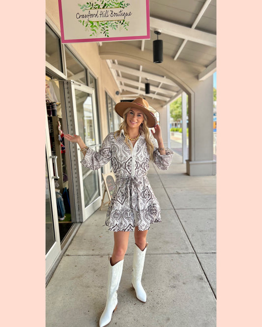 Embroidered Button-down Mini Dress