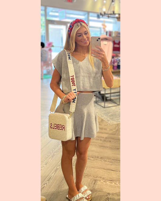 Sleeveless V-neck Sweater Top & Mini Skirt