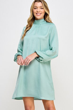 Solid Satin Long Sleeve Dress