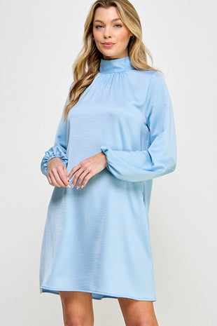 Solid Satin Long Sleeve Dress