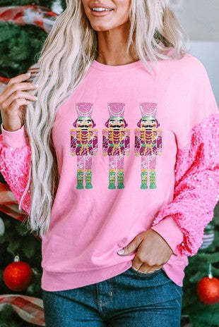 Nutcracker pink Sequin Sleeve Top