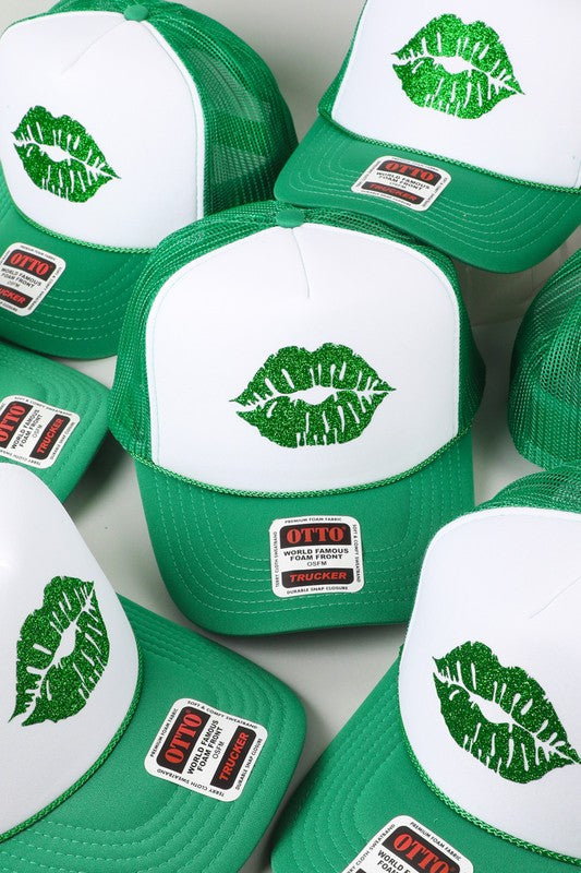 Green Lip Printed Two-Tone Foam Trucker Hat