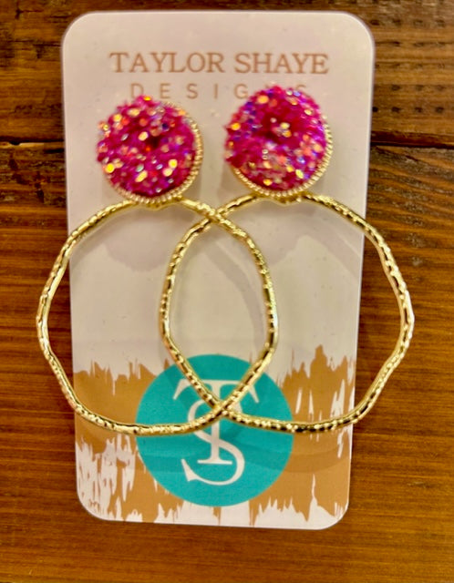 GLITTER TOP HOOPS -  ROUND