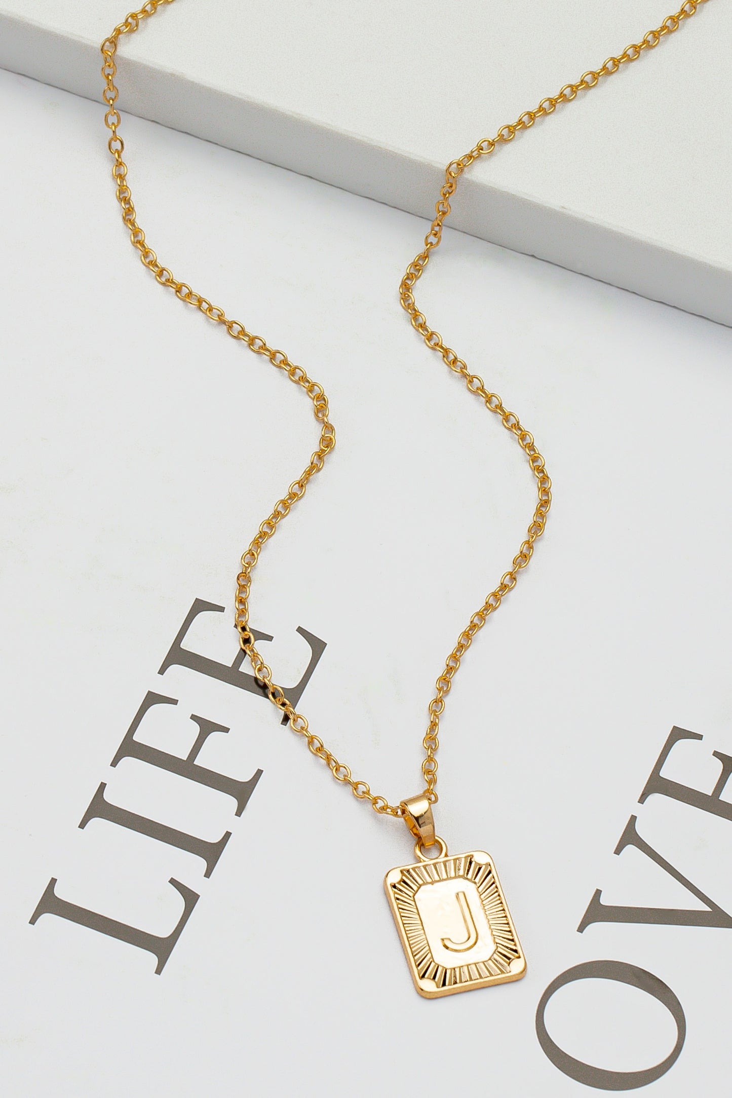 Brass initial letter pendant necklace