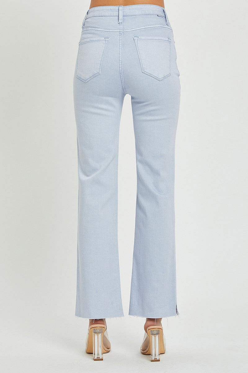 HIGH RISE RAW HEM WITH SIDE SLIT STRAIGHT JEANS-RISEN