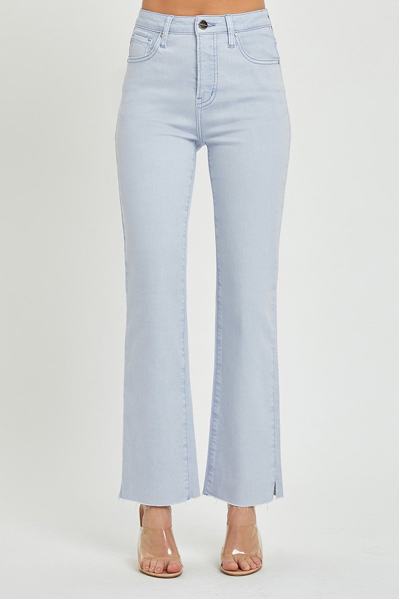 HIGH RISE RAW HEM WITH SIDE SLIT STRAIGHT JEANS-RISEN