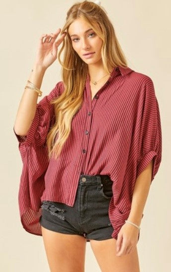 STRIPED OVERSIZED BUTTON DOWN SHIRT