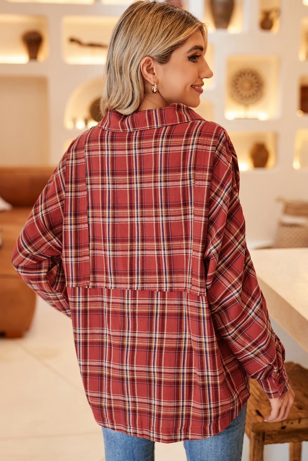 Plaid Frayed Stitching Long Sleeve Shirt