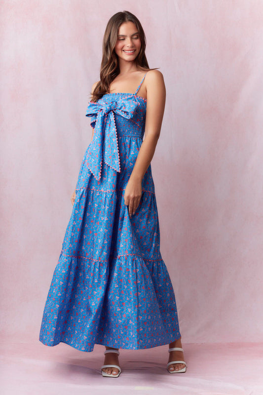 Blue Poppy Maxi Bow Dress