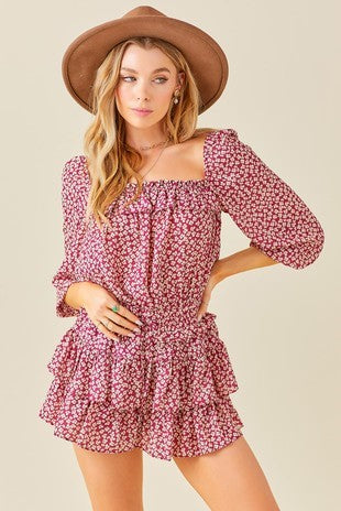 FLORAL DITSY PRINT ROMPER DRESS WITH RUFFLE DETAIL