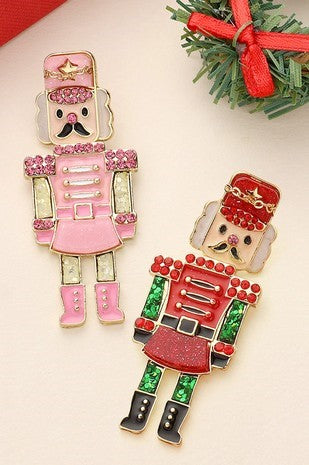 Glittered Resin Enamel Nutcracker Dangle Earrings