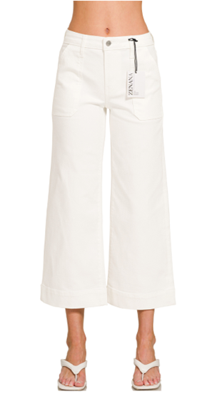 Cropped wide leg white denim pants