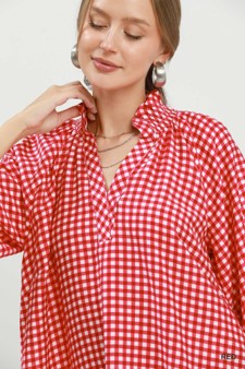 Gingham Check Puff Sleeve Blouse