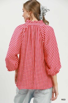 Gingham Check Puff Sleeve Blouse