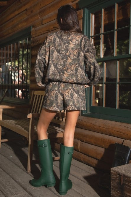 Bayou Dark Woodland Camo Cloud Fleece Mid Rise Shorts