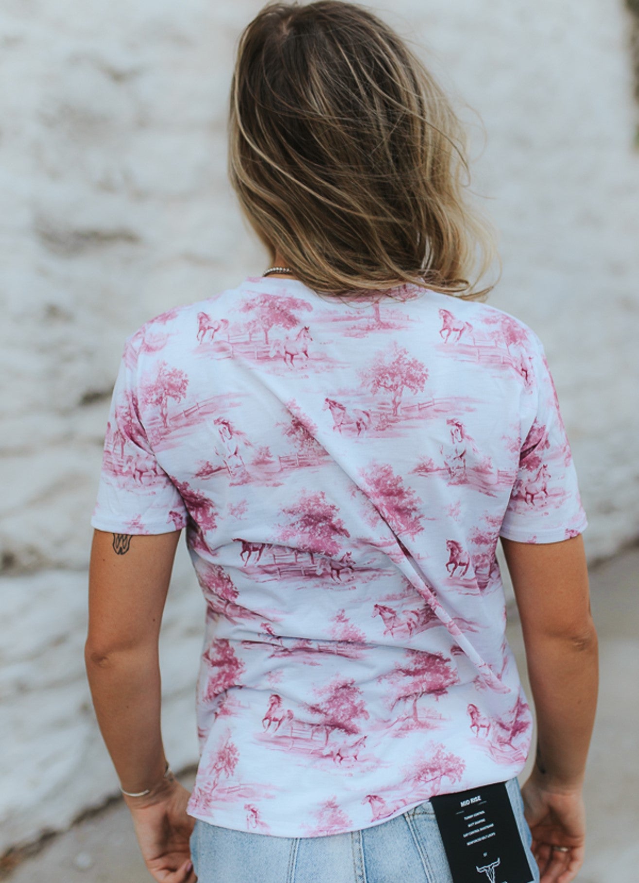 Pink Pasture Horse Print Western Short Sleeve Top