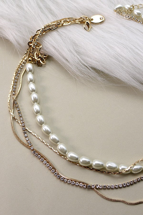 RHINESTONE PEARL MULTI LAYER NECKLACE