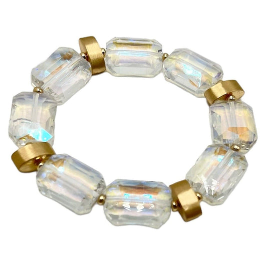 What's Hot - Rectangle AB Crystal Stone and Gold Stretch Bracelet