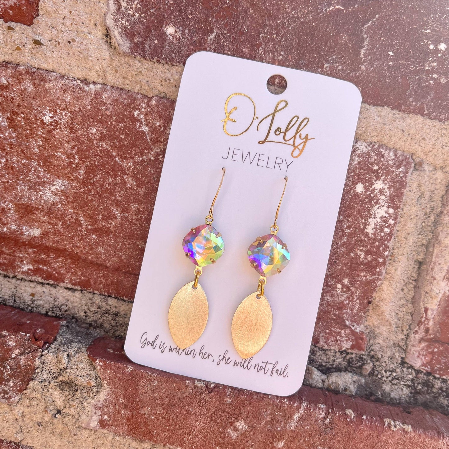 O’Lolly Jewelry - O'Lolly "Chloe" Earrings - 12mm Stone w/Leaf Gold Dangle