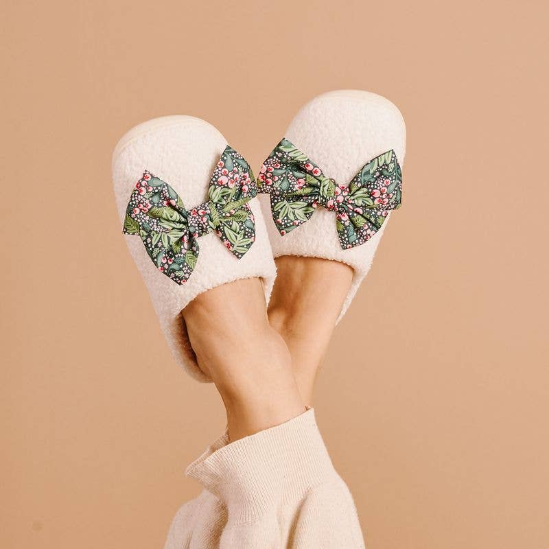The Darling Effect - Fuzzy Slippers - Betty Bow Jolly Sprig (Shop by Size)