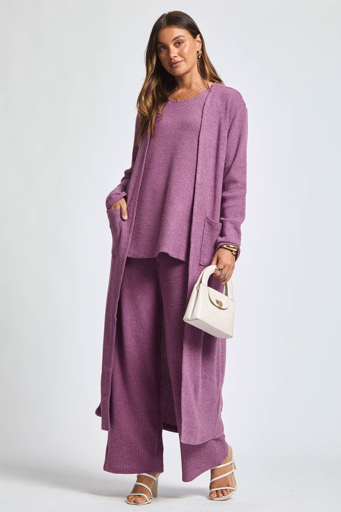 Dear Scarlett - Thermal Sleeveless Tank + Cardigan + Relaxed Pants