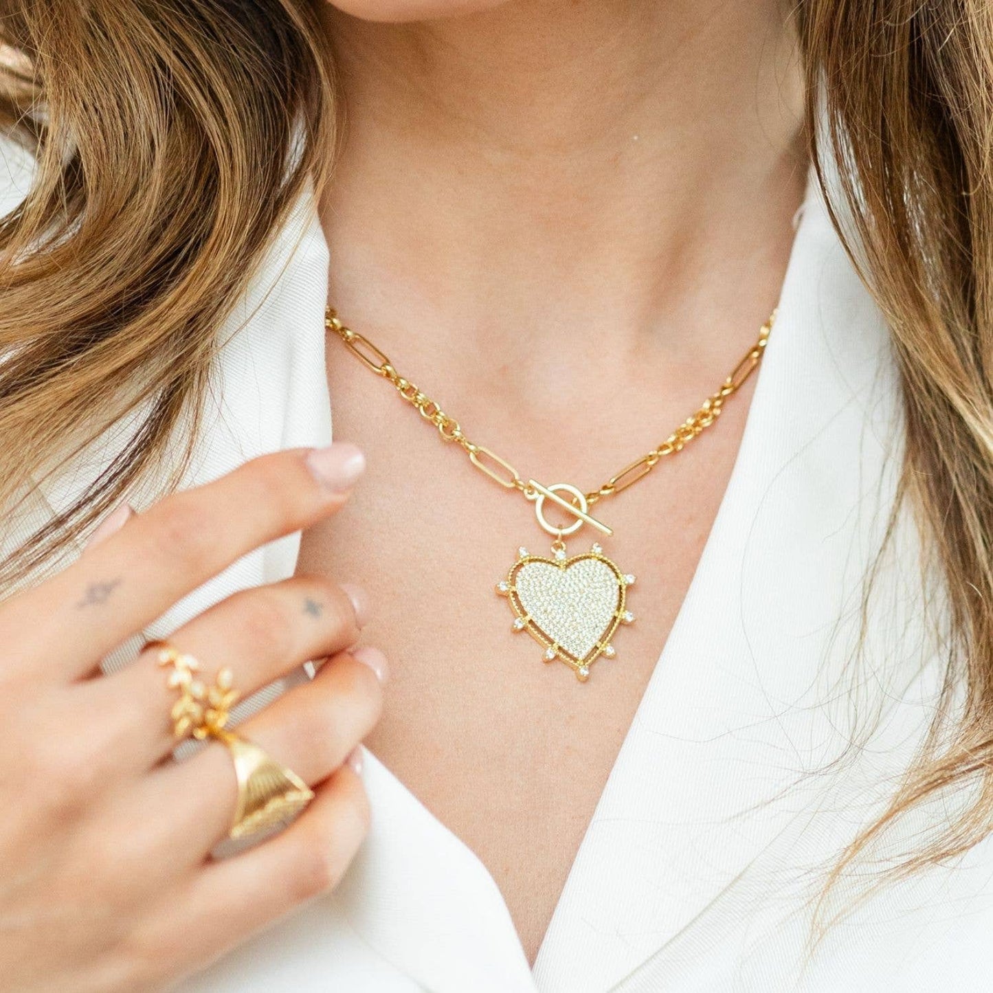 Splendid Iris - Large Pave Toggle Heart Necklace